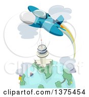 Poster, Art Print Of Fighter Jet Flying Over A Tower And Earth