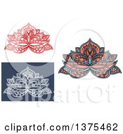 Clipart Of Henna Lotus Flowers Royalty Free Vector Illustration