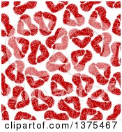 Poster, Art Print Of Seamless Background Pattern Of Red Lipstick Kiss Hearts