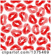 Poster, Art Print Of Seamless Background Pattern Of Red Lipstick Kiss Hearts