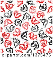 Poster, Art Print Of Seamless Background Pattern Of Red And Black Tribal Hearts