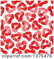 Seamless Background Pattern Of Red Lipstick Kiss Hearts
