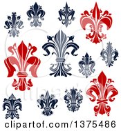 Poster, Art Print Of Navy Blue And Red Lily Fleur De Lis Designs