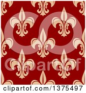 Clipart Of A Seamless Pattern Background Of Tan Fleur De Lis On Red Royalty Free Vector Illustration