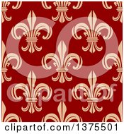 Clipart Of A Seamless Pattern Background Of Tan Fleur De Lis On Red Royalty Free Vector Illustration