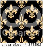 Clipart Of A Seamless Pattern Background Of Tan Fleur De Lis On Black Royalty Free Vector Illustration