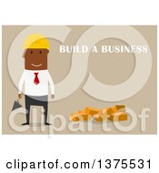 Poster, Art Print Of Flat Design Black Business Man Ready To Build A Company On Tan