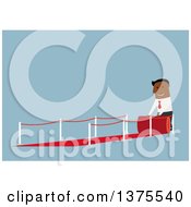 Poster, Art Print Of Flat Design Black Business Man Rolling Out A Red Carpet On Blue