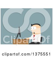 Clipart Of A Flat Design White Business Man Reading Something Shocking Online On Blue Royalty Free Vector Illustration by Vector Tradition SM