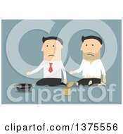 Clipart Of A Flat Design White Business Man Going From Riches To Rags On Blue Royalty Free Vector Illustration