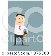 Poster, Art Print Of Flat Design White Business Man Emptying Out His Wallet On Blue