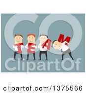 Clipart Of A Flat Design White Business Group Holding Team Letters On Blue Royalty Free Vector Illustration