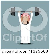 Poster, Art Print Of Flat Design Arabian Business Man Lifting A Barbell On Blue