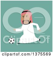 Poster, Art Print Of Flat Design Arabian Business Man Playing Soccer On Green
