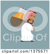 Poster, Art Print Of Flat Design Arabian Business Man Stealing An Idea Light Bulb On Blue