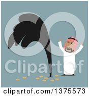 Poster, Art Print Of Flat Design Arabian Business Man Discovering Oil On Blue