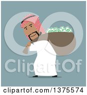 Poster, Art Print Of Flat Design Arabian Business Man Stealing Cash Money On Blue