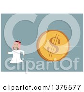 Flat Design Arabian Business Man Running From A Giant Coin On Blue