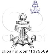 Poster, Art Print Of Black And White And Blue Sketched Anchors