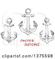Clipart Of Black And White Sketched Anchors With Red Text Royalty Free Vector Illustration