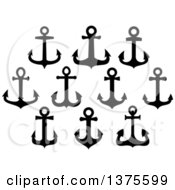 Poster, Art Print Of Black Silhouetted Nautical Anchors