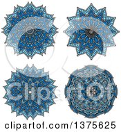 Clipart Of Blue And White Kaleidoscope Flowers Royalty Free Vector Illustration