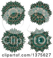 Clipart Of Turquoise And Tan Kaleidoscope Flowers Royalty Free Vector Illustration