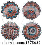 Clipart Of Blue And Salmon Pink Kaleidoscope Flowers Royalty Free Vector Illustration