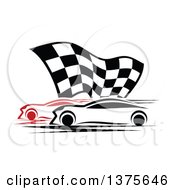 Poster, Art Print Of Race Cars And A Checkered Flag