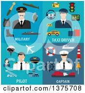 Poster, Art Print Of Flat Military Taxi Drover Pilot And Captain Designs