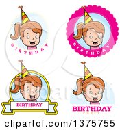 Clipart Of Badges Of A Brunette White Birthday Girl Royalty Free Vector Illustration