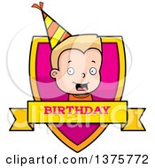 Clipart Of A Blond White Birthday Boy Shield Royalty Free Vector Illustration