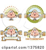 Clipart Of Badges Of A Happy Oktoberfest German Woman Royalty Free Vector Illustration