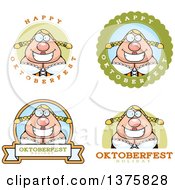 Clipart Of Badges Of A Happy Oktoberfest German Woman Royalty Free Vector Illustration