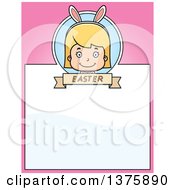 Poster, Art Print Of Blond White Easter Girl Wearing Bunny Ears Page Border