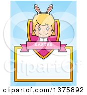 Poster, Art Print Of Blond White Easter Girl Wearing Bunny Ears Page Border