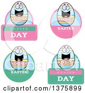 Clipart Of Badges Of A Happy Easter Egg Mascot Royalty Free Vector Illustration