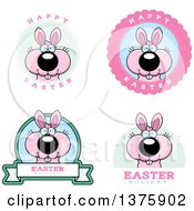 Clipart Of Badges Of A Pink Easter Bunny Royalty Free Vector Illustration