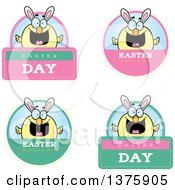 Clipart Of Badges Of A Happy Easter Chick With Bunny Ears Royalty Free Vector Illustration