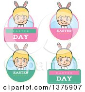Poster, Art Print Of Badges Of A Blond White Easter Boy Wearing Bunny Ears