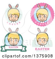 Clipart Of Badges Of A Blond White Easter Boy Wearing Bunny Ears Royalty Free Vector Illustration