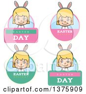 Poster, Art Print Of Badges Of A Blond White Easter Girl Wearing Bunny Ears