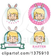 Clipart Of Badges Of A Blond White Easter Girl Wearing Bunny Ears Royalty Free Vector Illustration
