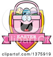 Clipart Of A Happy Easter Basket Mascot Shield Royalty Free Vector Illustration