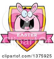 Clipart Of A Chubby Pink Easter Bunny Shield Royalty Free Vector Illustration by Cory Thoman