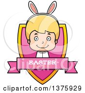 Poster, Art Print Of Blond White Easter Boy Wearing Bunny Ears Shield