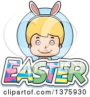 Poster, Art Print Of Blond White Easter Boy Wearing Bunny Ears With Text