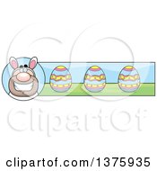 Clipart Of A White Easter Bunny Man In A Costume Banner Royalty Free Vector Illustration