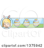 Poster, Art Print Of Blond White Easter Girl Wearing Bunny Ears Banner