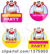 Clipart Of Badges Of A Happy Pudgy Birthday Party Clown Royalty Free Vector Illustration